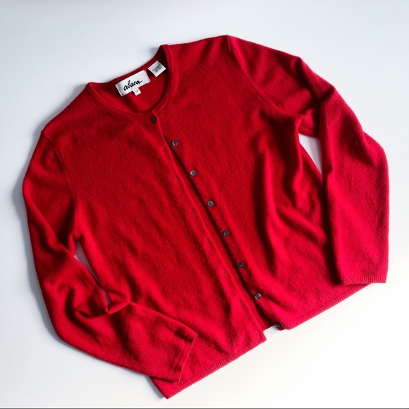 Red 100% Cashmere Cardigan Sweater - Picture 4 of 6